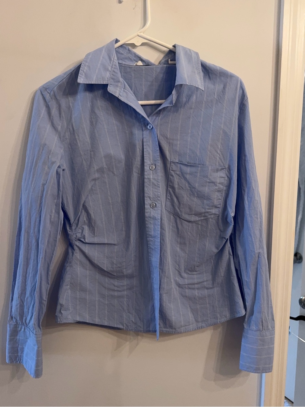 Mango Light Blue Pinstripe Slim Fit Shirt
